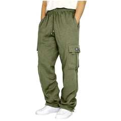 2024 Men's Padded Casual Pants Winter Warm Drawstring Elastic Waist Solid Colour Pocket Trousers Loose Sports Trousers 남자겨울바지