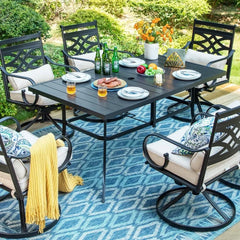 Rectangular Metal Patio Outdoor Dining Table, Black Steel Slatted Weather-Resistant Table