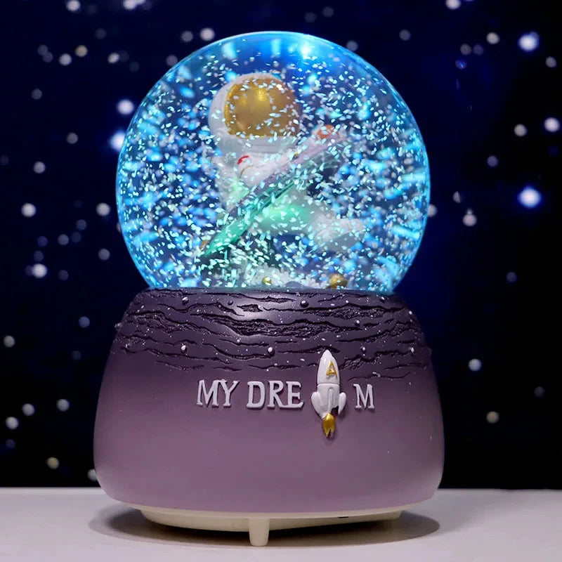 3D Astronaut Night Light Glow Crystal Ball Snowball Music Box Statue Ornament Child Birthday Party