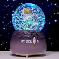 3D Astronaut Night Light Glow Crystal Ball Snowball Music Box Statue Ornament Child Birthday Party