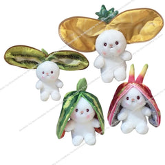 18cm Creative Funny Doll Carrot Rabbit Plush Toy Stuffed Soft Bunny Hiding in Watermelon Pitaya Fruit Bag