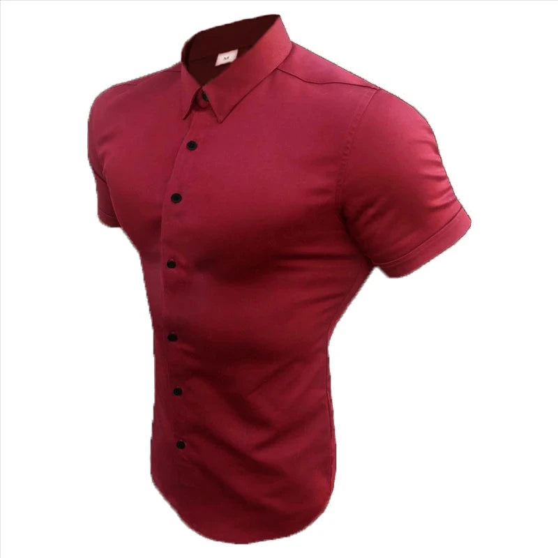 Summer Men's Casual Formal Single-breasted Shirt Fashion Loose Classic Slim Short Sleeve Solid Color Fashionable Shirt