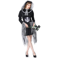 Gothic Woman Black Lace Corpse Bride Cosplay Female Halloween Skeleton Ghost Costume