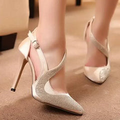 Rhinestone Pointed Toe Buckle Strap Sandals Club Hollow Stiletto Evening Party Wedding Shoe