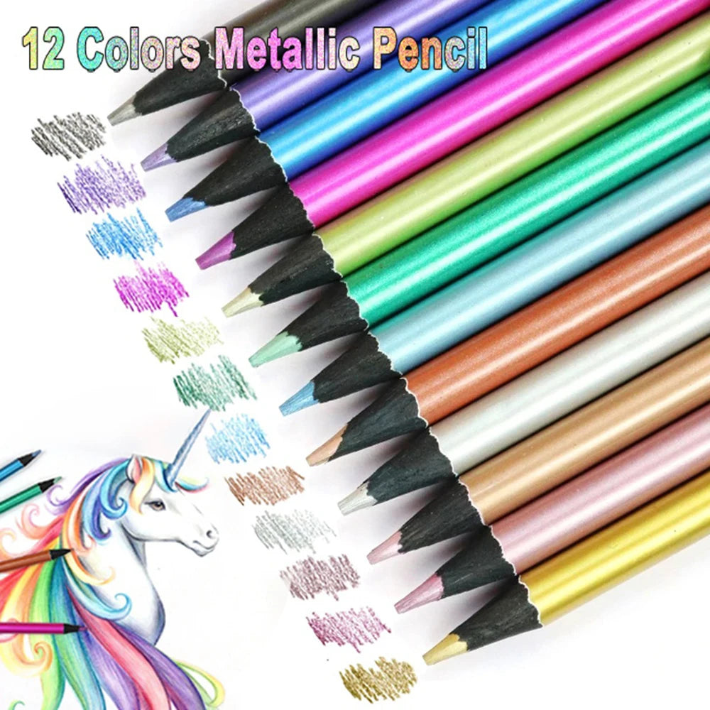 12 Colors Metallic Pencil Colored Drawing Pencil Sketching Pencil