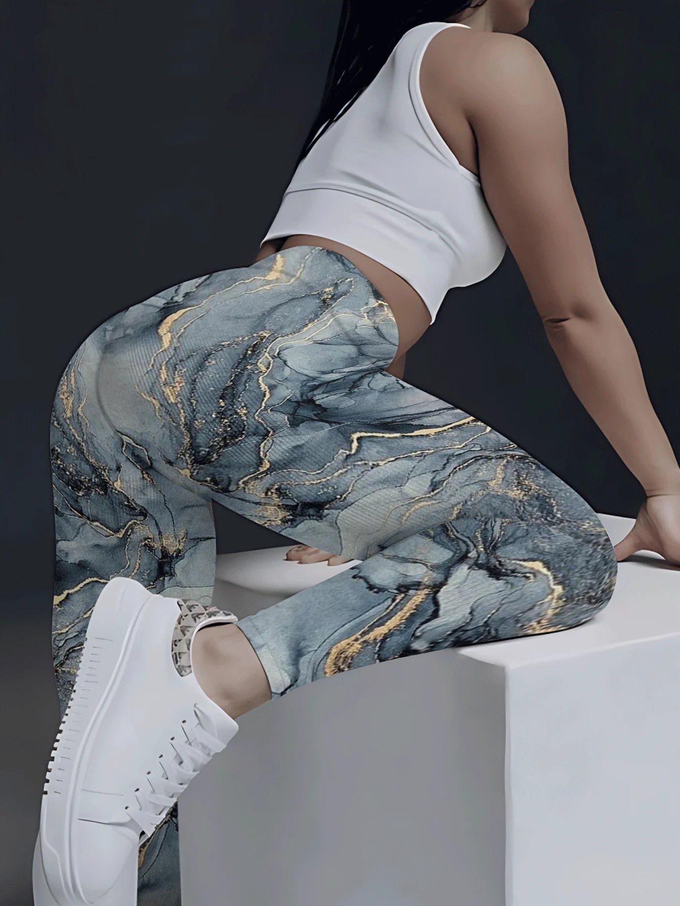 Women Leggings Marble Gradient Art Printed Legging Sports Yoga Pants