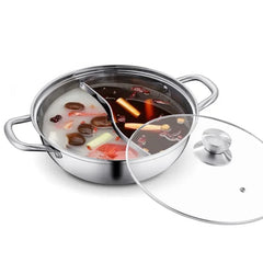 Hot Pot with Lid Thicken Stainless Steel 2 In 1 Divided Hotpot Kitchen Cooking Pan