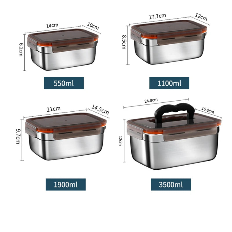 Stainless Steel Kitchen Fresh-Keeping Box Bento Lunch Box Portable Sealed Food Storage Containers