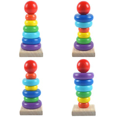 Rainbow Stacking Ring Tower Montessori Wooden Puzzle Toys