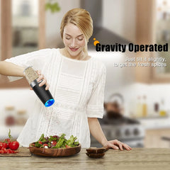 2PCS Salt & Pepper Grinder Electric Gravity Grinder Refillable Automatic Mill Set With Adjustable Coarseness LED Light