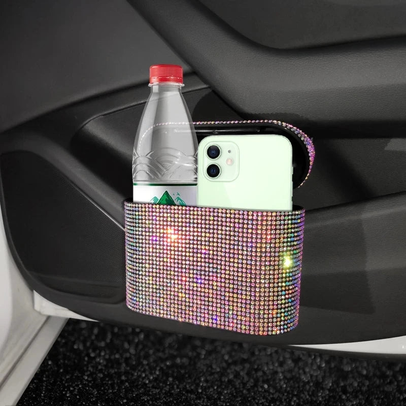 Glitter Trash Can Auto Supplies Storage Box Garbage Grabber Bling Rhinestone Interior Accessories