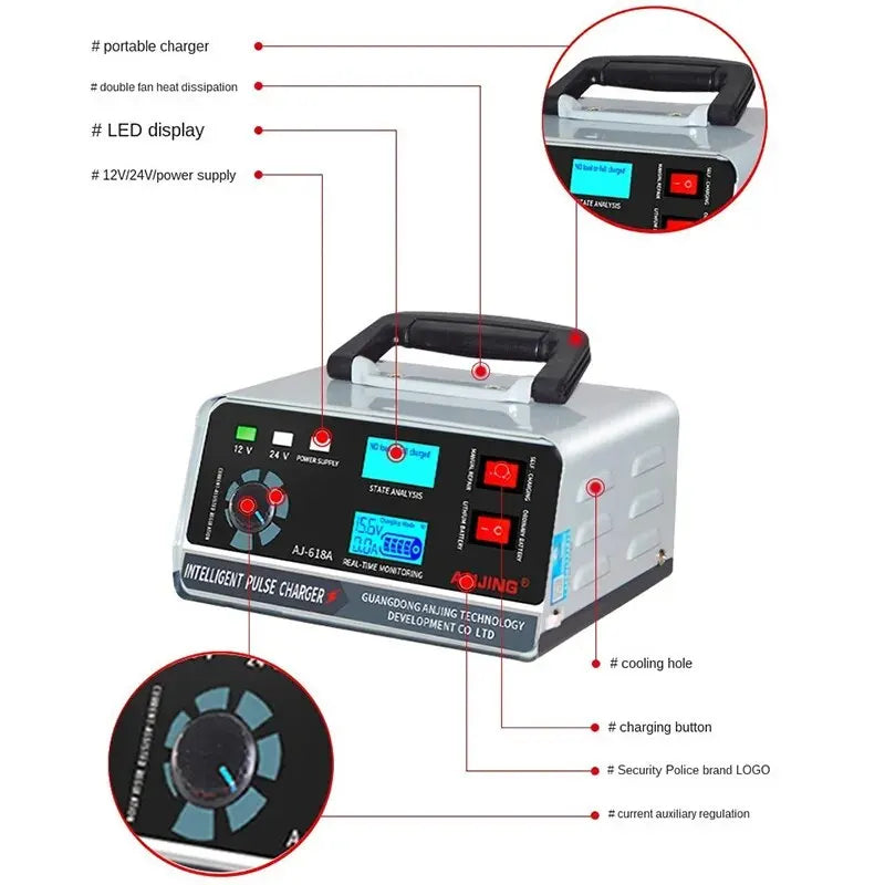 Large Power 400W Battery Charger 12V/24V Car Battery Charger Trickle Smart Pulse Repair for Car SUV Truck Boat