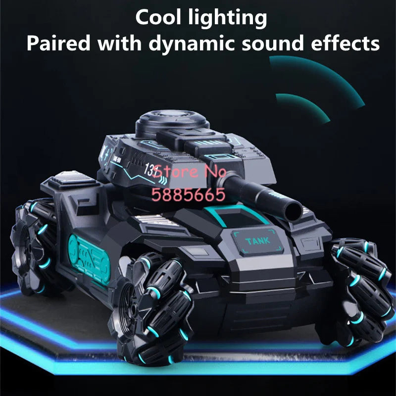 Omnidirectional Driving Remote Control Tank Car 2.4G Smart DEMO Turret Rotation Launch Water Bombs 360° Drift Tank Stunt RC Car