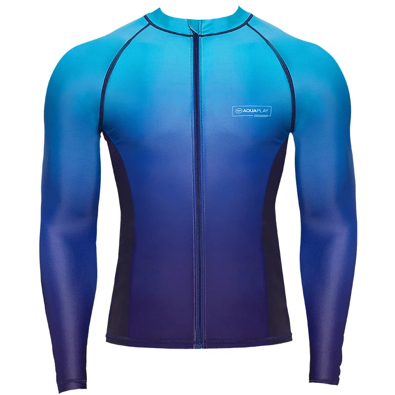 Men‘s Rash Guard Surfing Diving Swimwear Full Zipper Long Sleeve Suit Swimming Surf Clothing Outdoor Sport Fitness