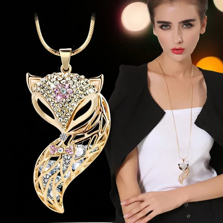 Snowflake Zircon Long Chain for Women Fashion Silver Color Crystal Maxi Necklaces & Pendants