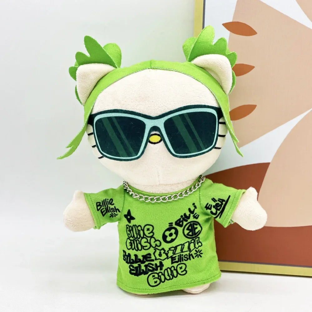 Hello Kitty Billie Eilish Green Sunglasses Fashion Boy Plush Doll Character Toys Cute Kids Boy Girl Birthday New Year Gifts