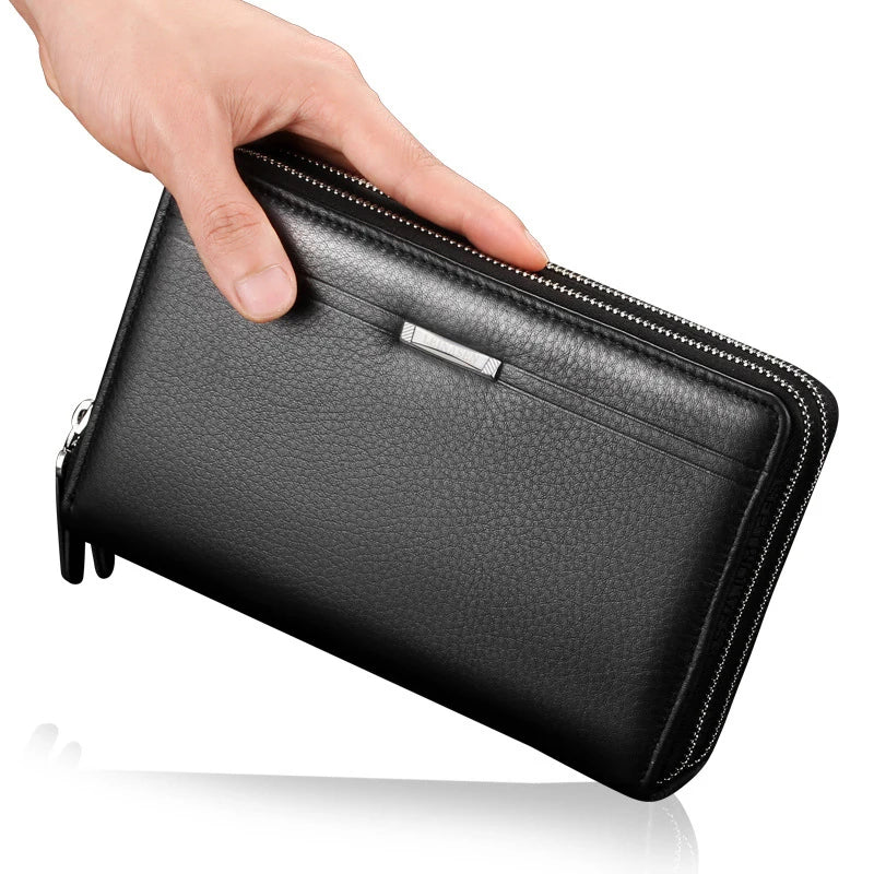 Leather Clutch Bag for Man Long Wallet Fashion Luxury Purse Square Bolsas Card Phone Pouch Hand Porter Bag