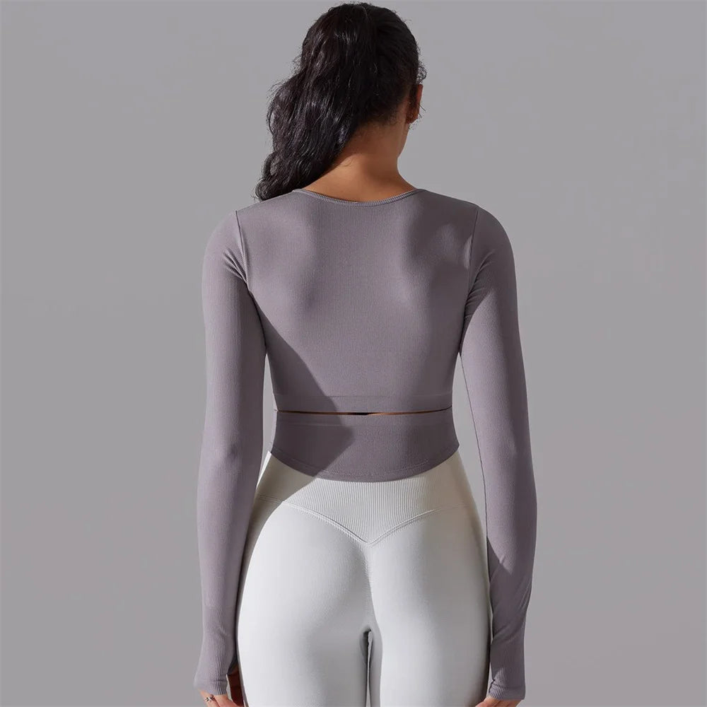 Seamless Yoga Shirts Sports Top Long Sleeve Gym Clothing Running Workout Top