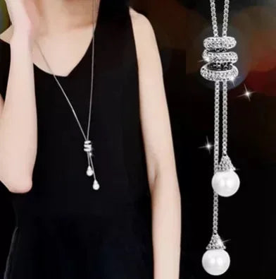 Snowflake Zircon Long Chain for Women Fashion Silver Color Crystal Maxi Necklaces & Pendants