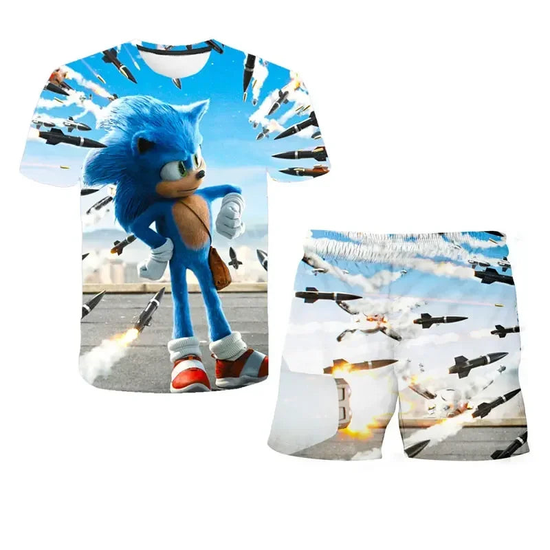 T Shirt suit Summer boys and girls sonic 3d Print Children Short-sleeved T-shirts Pattern suit