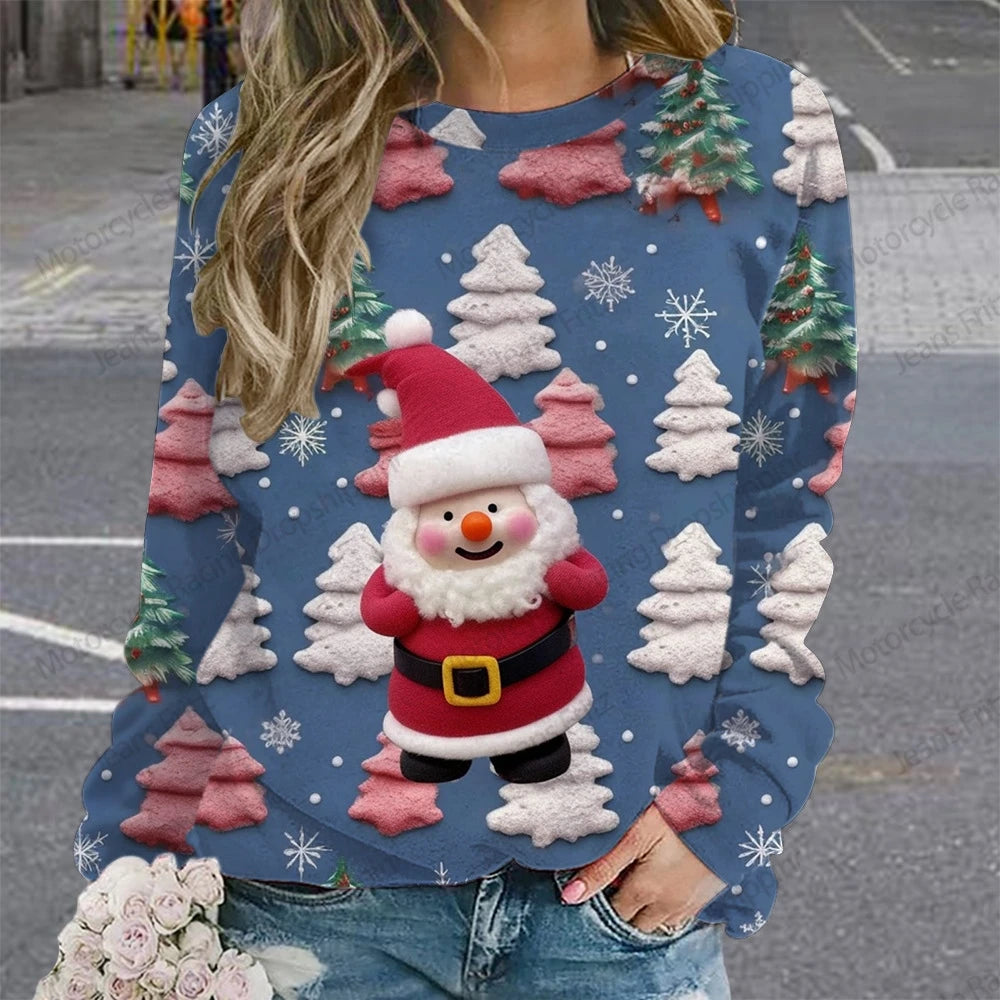 Year Christmas 3d Print Hoodie Women Fashion O-neck Graphic Hoodies Women Sweats Santa Claus Sweatshirt Lady Clothes