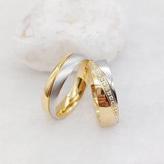 Love Alliances Wedding Rings Sets for Couples Designer Two Tone 14k Gold Plated Jewelry