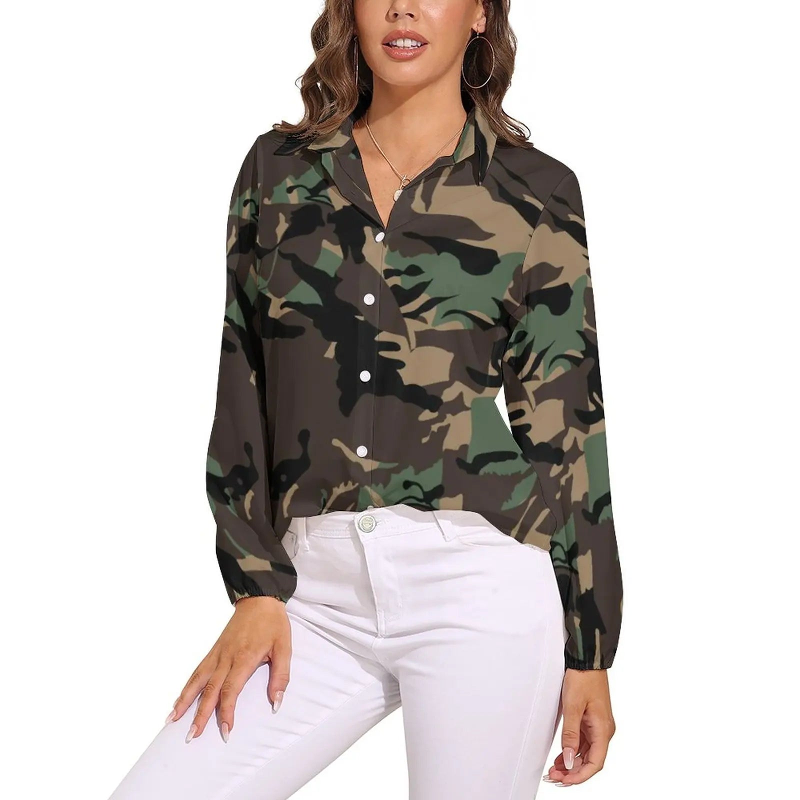 Orange And Green Camo Blouse Army Vector Camouflage Funny Print Blouses Womens Long Sleeve Shirt Summer Oversized Clothing