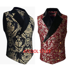 Men's vintage Jacquard Waistcoat Slim Fit Single Breast Vest Medieval Renaissance Short Sleeveless Jacket