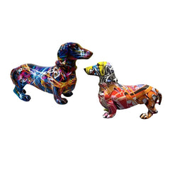 Creative Graffiti Dachshund Dog Statue Home Decor Color French Bulldog Sculpture Animal Figurine Living Room Desk Accessories