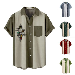 Men's Trend Popular Casual Printing Loose Short-Sleeved Lapel Shirt