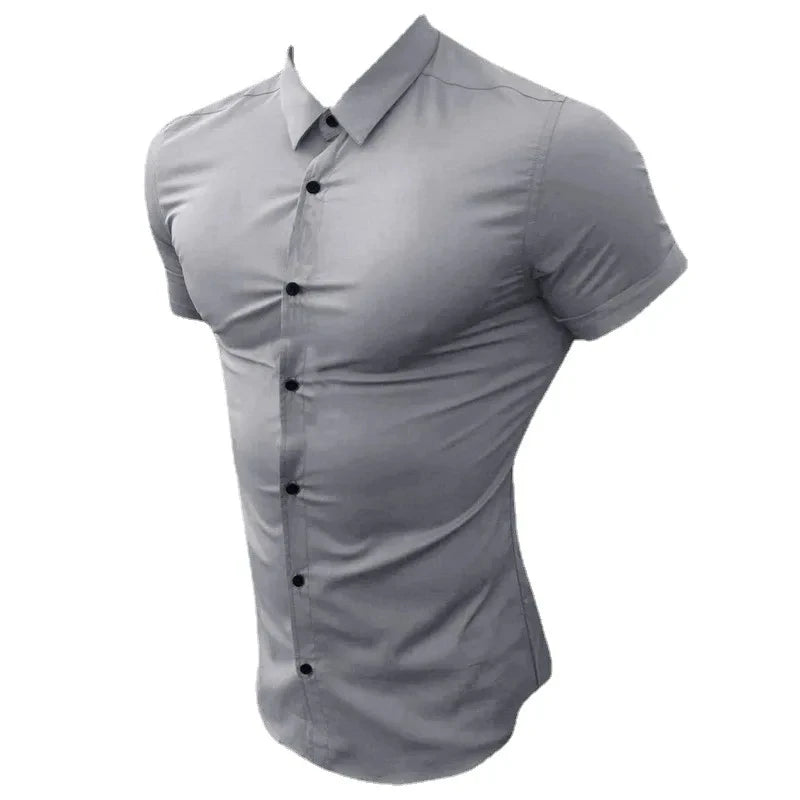 Summer Men's Casual Formal Single-breasted Shirt Fashion Loose Classic Slim Short Sleeve Solid Color Fashionable Shirt