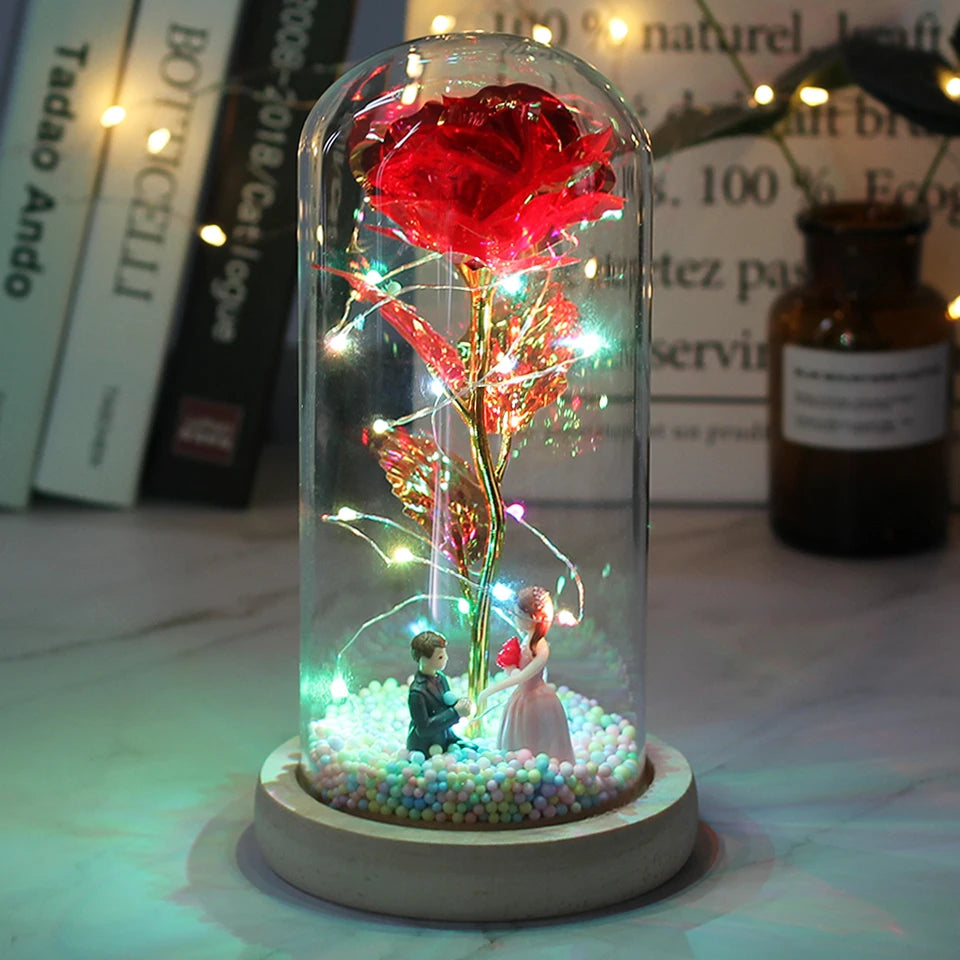 Beauty and Beast Rose Flower with Teddy Rose Bear In Glass Dome Home Wedding Decoration Christmas gift