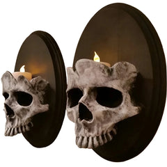 Halloween Skull Head Candle Holder Scary Skeleton Head Wall Mounted Candle Sconce Home Bar Restaurant Decorative