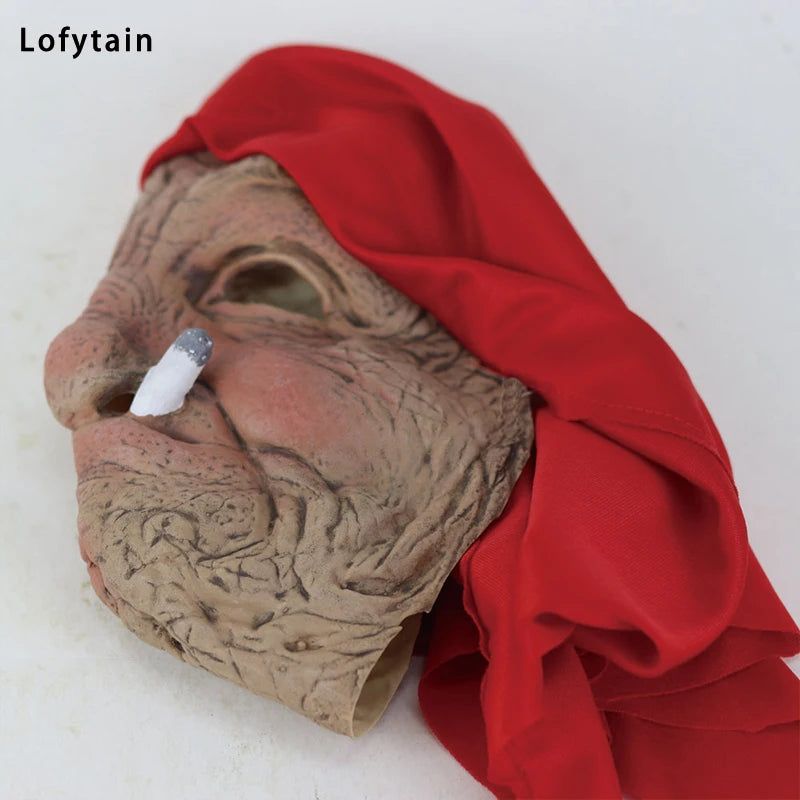 Lofytain Smoking Old Grandmother Mask Halloween Mask Latex Masks Realistic Costume Halloween Cosplay Props Funny Gift