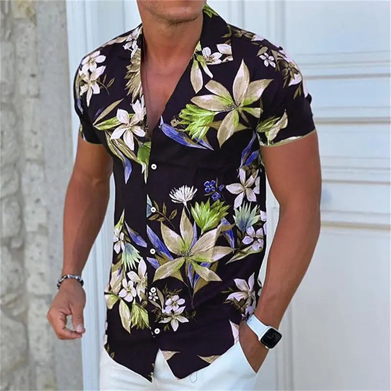 Men's Shirts Aloha Shirt Floral Print Outdoor Street Short Sleeve Button Clothing Fashion Design Casual Breathable