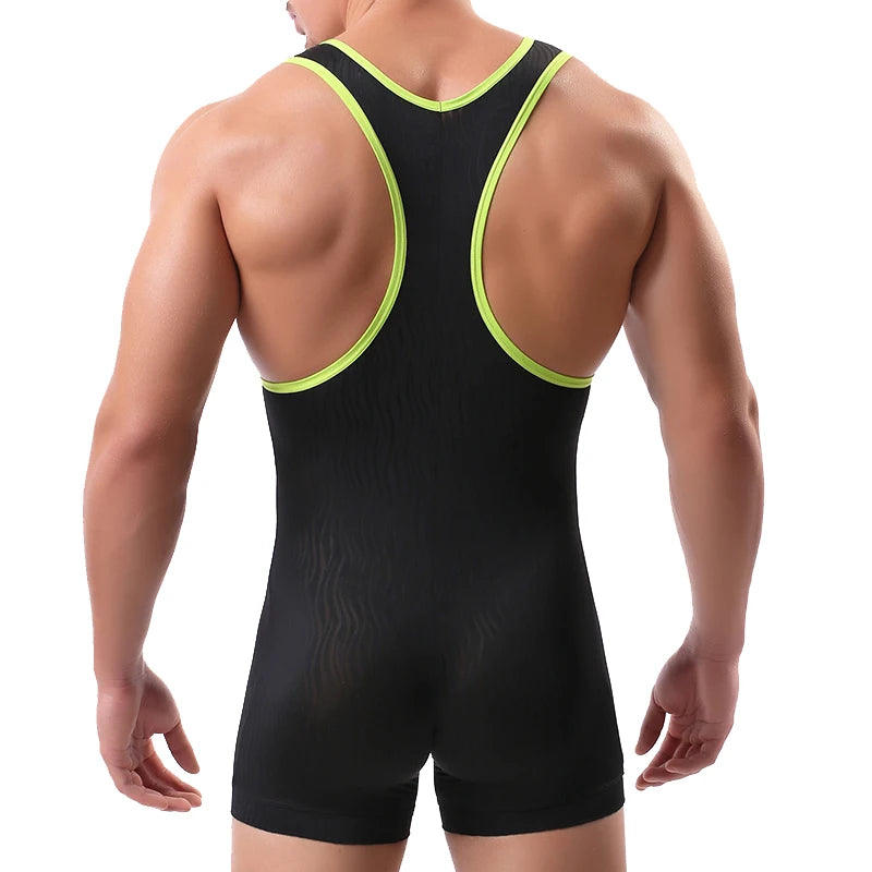 Men U Convex Pouch Bodysuit Tank Slim Jumpsuits Bodybuilding Tank