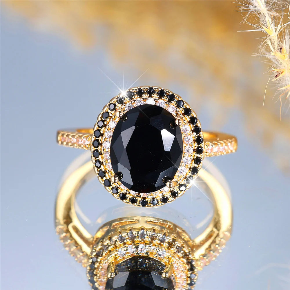 Luxury Black Zircon Stone Oval Rings For Women