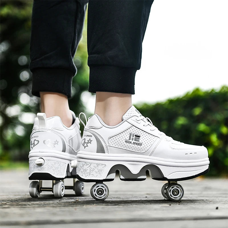 4-Wheel Skates Deform Roller Skate Shoes Professional Double Row Skates Youth Men Women Sneakers Parkour Deformation Shoes Gift