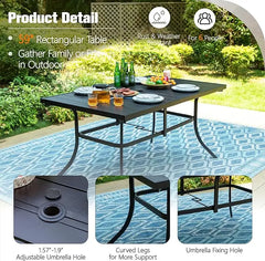 Rectangular Metal Patio Outdoor Dining Table, Black Steel Slatted Weather-Resistant Table