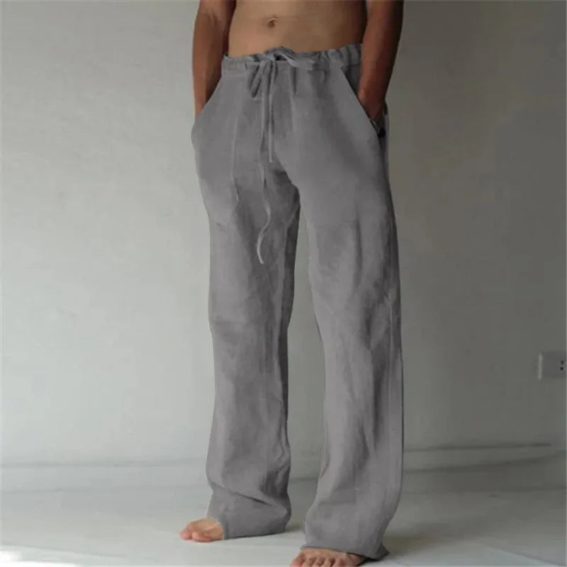 Men's Cotton Linen Pants Male Autumn New Breathable Solid Color Linen Trousers Fitness Streetwear