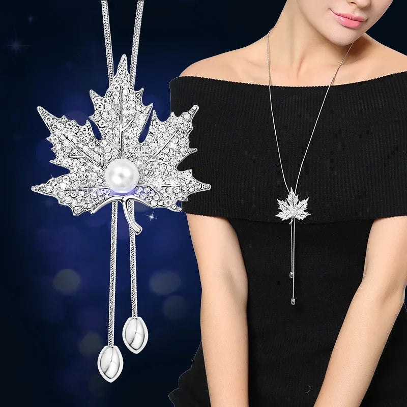 Snowflake Zircon Long Chain for Women Fashion Silver Color Crystal Maxi Necklaces & Pendants