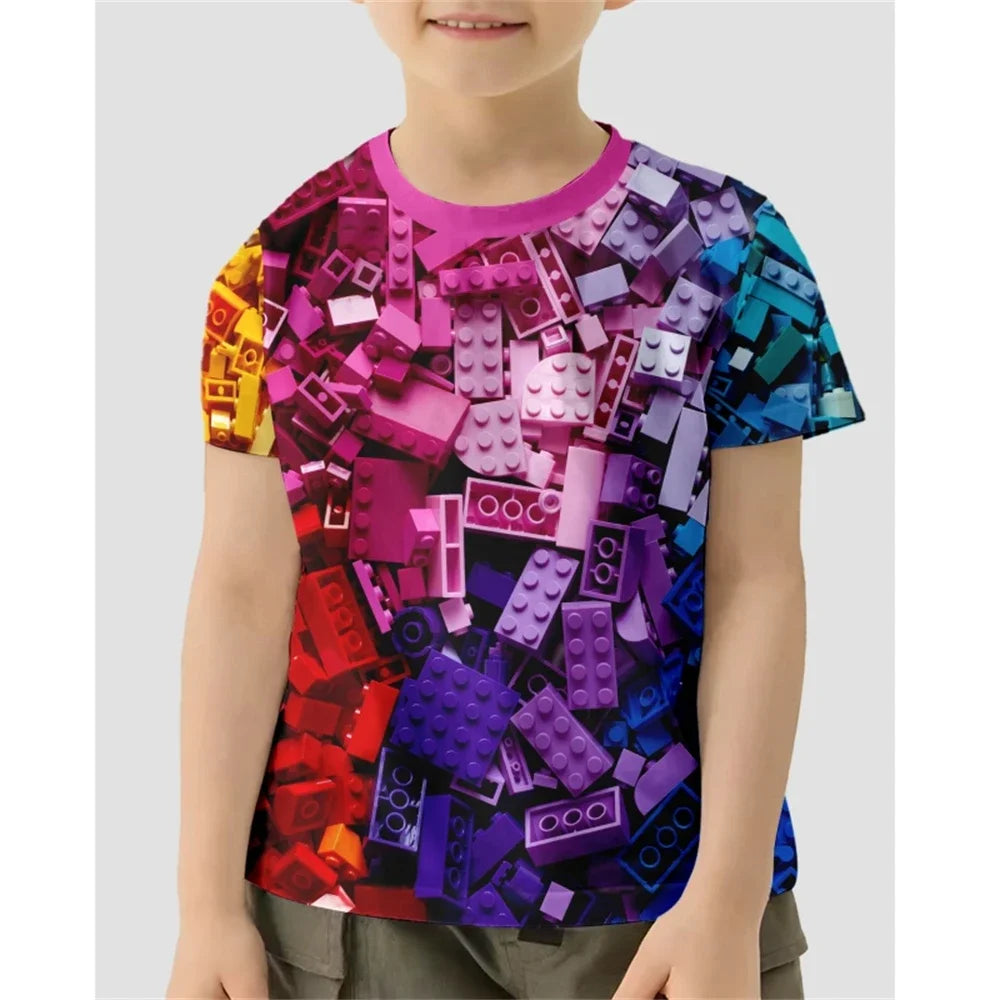 Childs T-Shirts 3D Print T-Shirt Fashion Rubik’s Cube Pattern Tshirt Summer Boys Girls Tee Top Streetwear Top Children Clothing