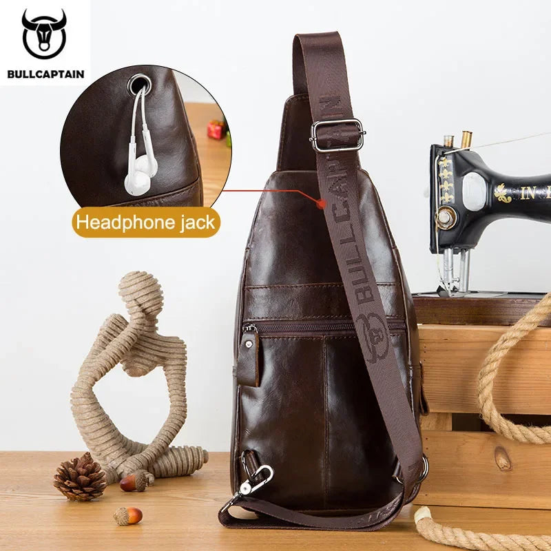 BULLCAPTAINN 100% Genuine Leather Men's Chest Bag Shoulder Messenger Bags Chest Fashion Brand Multifunctional Mobile Phone Bag's