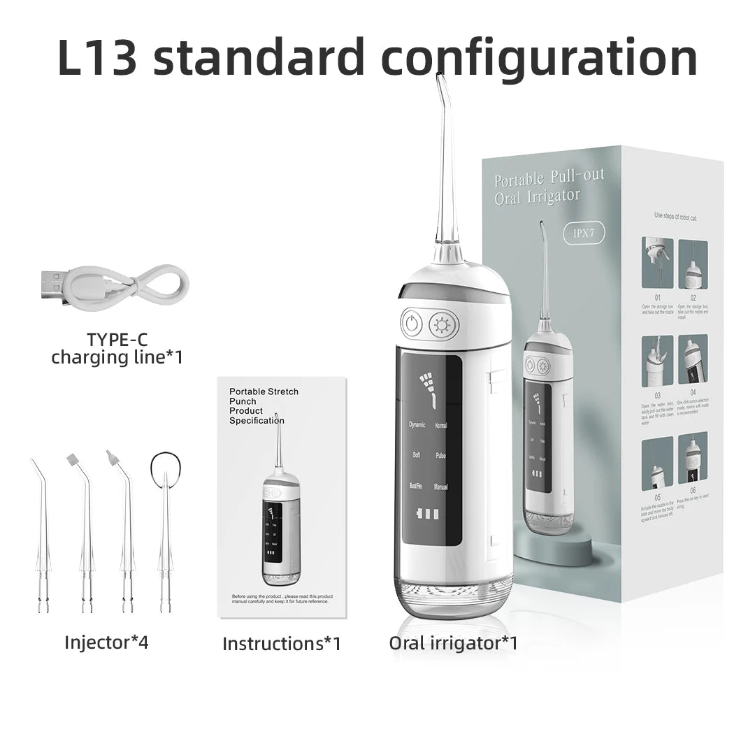 Portable Water Flossers Pull-out Oral Irrigator Rechargeable 6 Mode Dental Water Jet for Teeth 180ML Tank IPX7 Waterproof 4 Tips