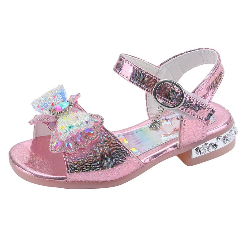 Girls' sandals  summer new girls students show shoes rhinestone bow Children's Princess Shoes