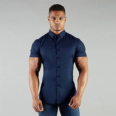 Men's Summer Business Shirt Short Sleeve Turn-down Collar Tuxedo Shirt Fashion Super Slim Fit Male Social Dress Shirt