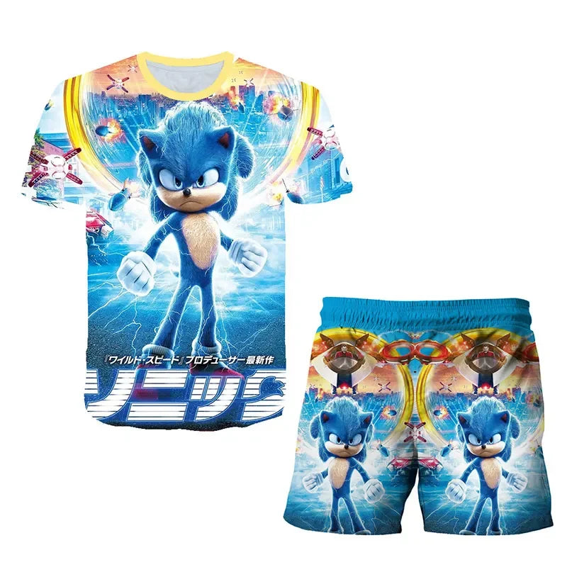 T Shirt suit Summer boys and girls sonic 3d Print Children Short-sleeved T-shirts Pattern suit