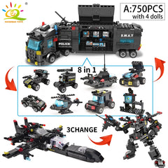 HUIQIBAO SWAT Police Station Truck Model Building Blocks City Machine Helicopter Car Figures Bricks