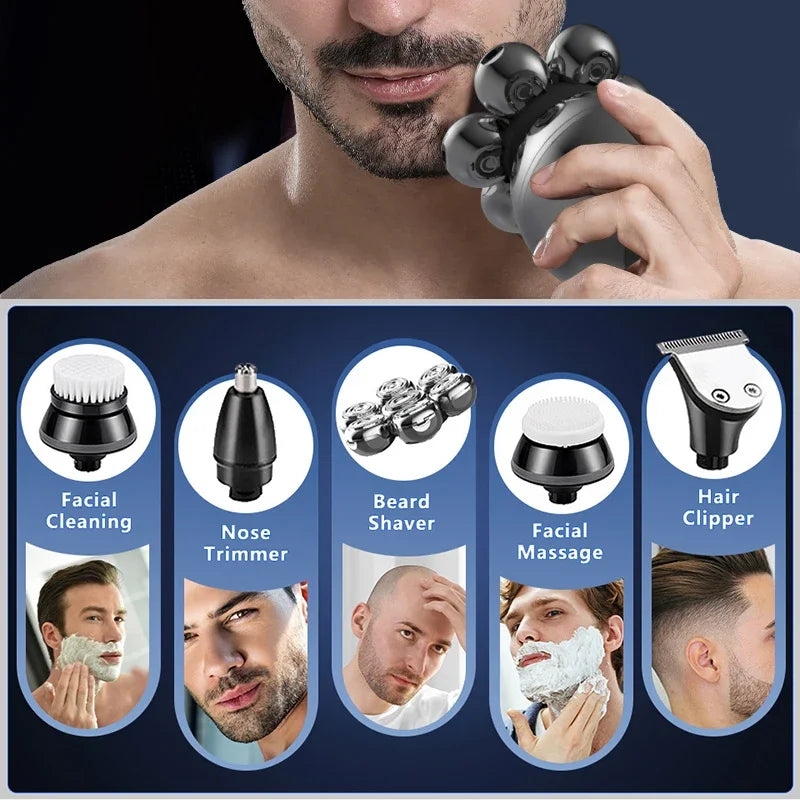 5 IN 1 Electric Shaver For Men Bald Head Hair Clipper Nose Trimmer 7 Floating Blade Head Shaving Rechargeable Beard Knife Razor