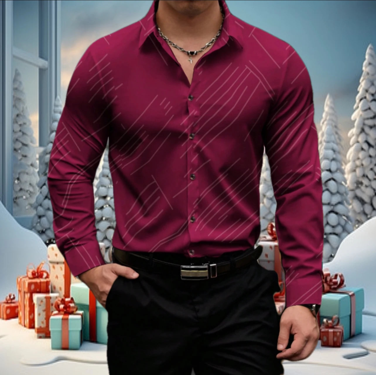 Classic line men's shirt, loose and comfortable long sleeved shirt, high-end business shirt, fashionable men's clothing